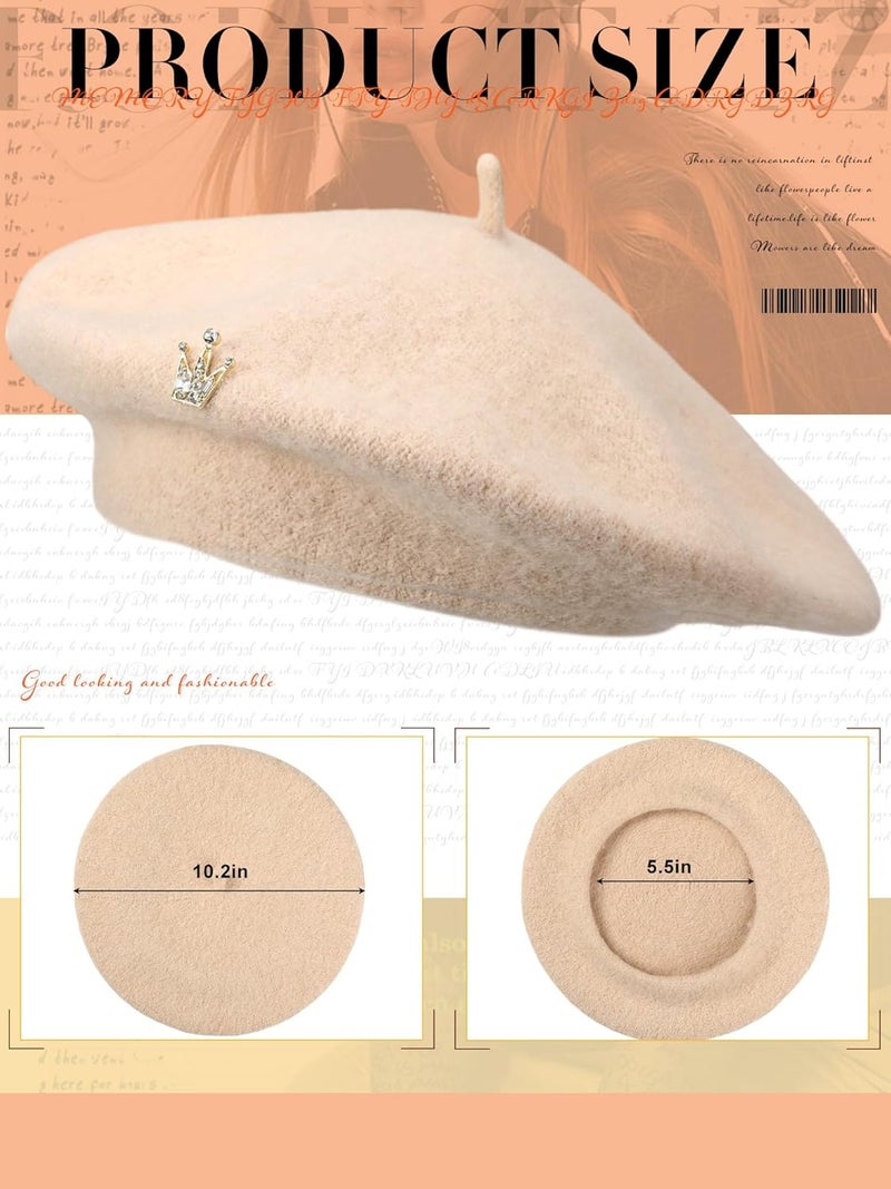 Jamntower 3 Pcs Wool Beret Solid Color French Beanie Hat with Silky Scarf Brooch for Women Girls Gift - Image 2